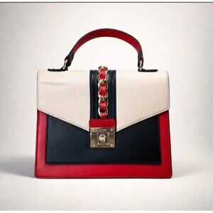 ALDO Glendaa Satchel Handbag Red Black White Colorblock Top Handle Gold Chain
